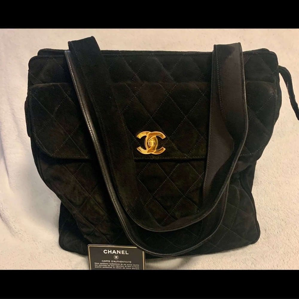 Vintage Chanel CC suede large tote bag